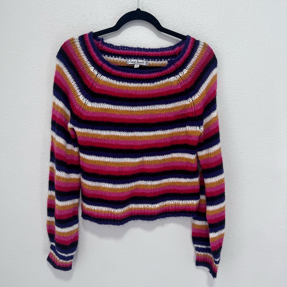 Crave Fame Striped Pink Blue Yellow White Sweater Size Small